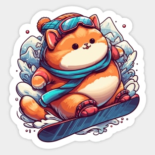 Kawaii cat snowboarder Sticker